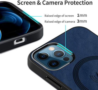 Compatible with Iphone 12 Pro Max Mag-Safe Case,[Compatible with Magsafe Charger/Wallet] [Premium PU Leather] Business Classic Soft Silicone Bumper Ultra Slim Shockproof Magnetic Cover 6.7"