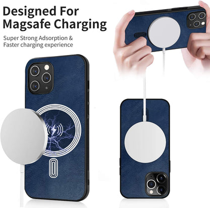 Compatible with Iphone 12 Pro Max Mag-Safe Case,[Compatible with Magsafe Charger/Wallet] [Premium PU Leather] Business Classic Soft Silicone Bumper Ultra Slim Shockproof Magnetic Cover 6.7"